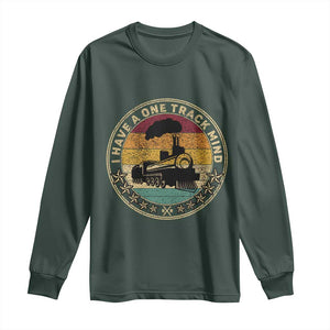 Funny I Have A One Track Mind Long Sleeve Shirt Train Railroad Retro Engine Model TS02 Dark Forest Green Print Your Wear