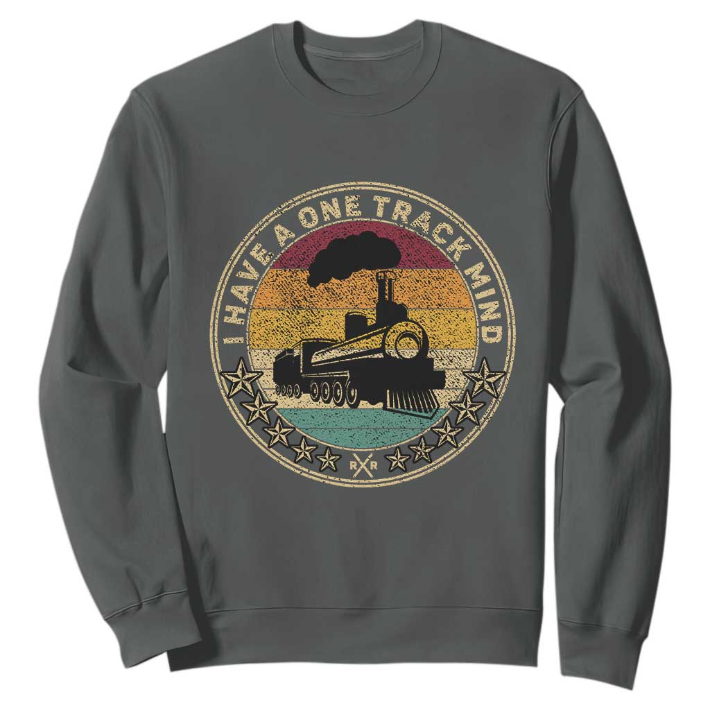 Funny I Have A One Track Mind Sweatshirt Train Railroad Retro Engine Model TS02 Dark Heather Print Your Wear