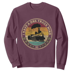Funny I Have A One Track Mind Sweatshirt Train Railroad Retro Engine Model TS02 Maroon Print Your Wear