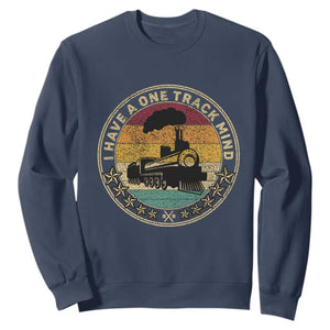 Funny I Have A One Track Mind Sweatshirt Train Railroad Retro Engine Model TS02 Navy Print Your Wear