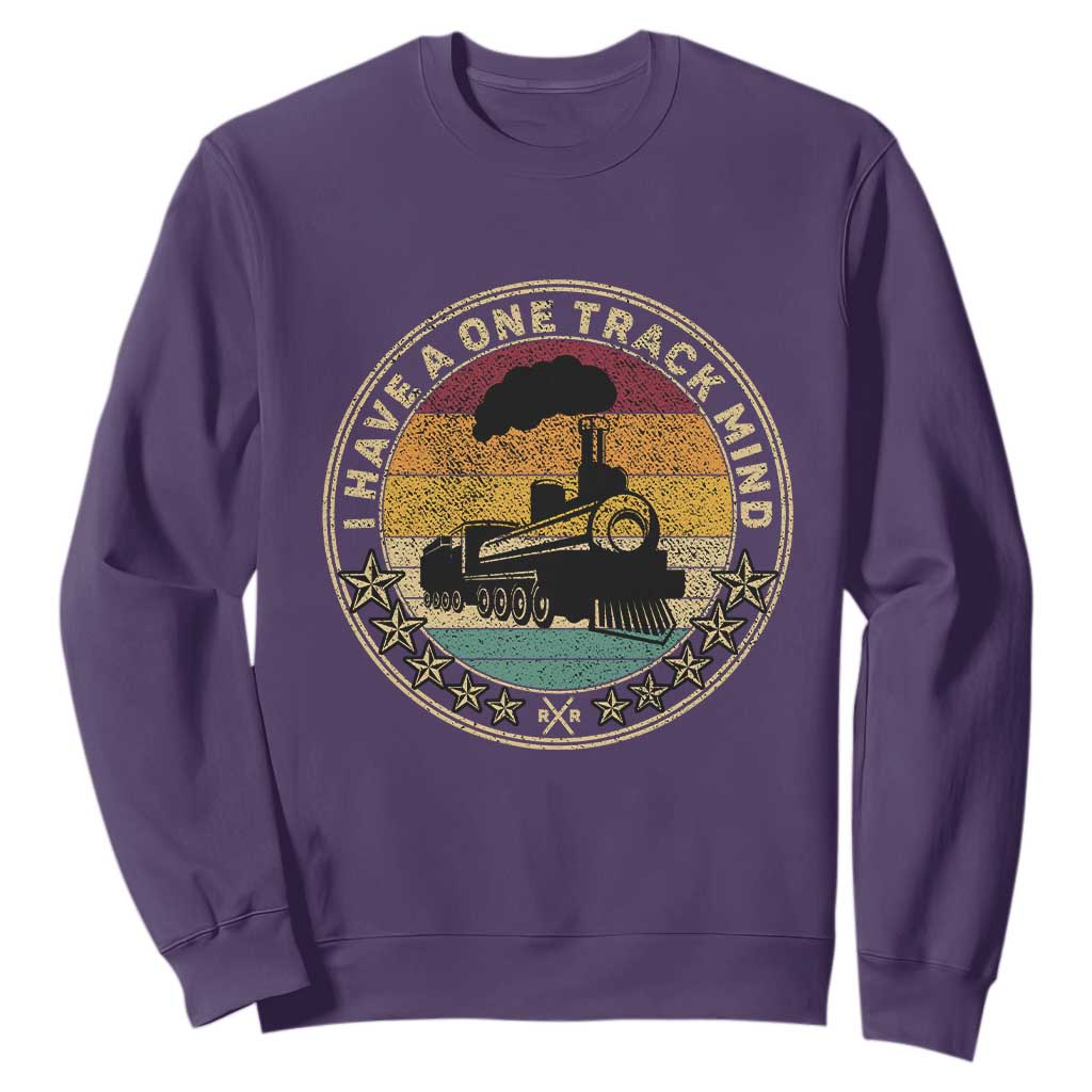 Funny I Have A One Track Mind Sweatshirt Train Railroad Retro Engine Model TS02 Purple Print Your Wear