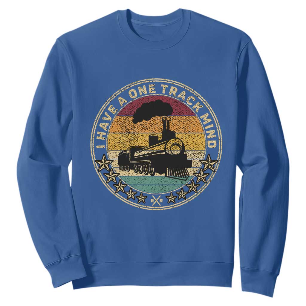 Funny I Have A One Track Mind Sweatshirt Train Railroad Retro Engine Model TS02 Royal Blue Print Your Wear
