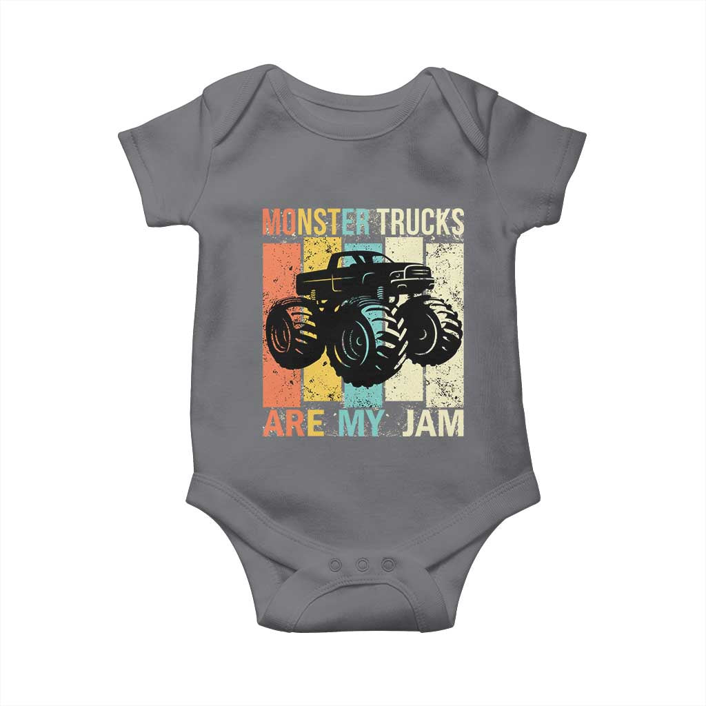 Monster Trucks Are My Jam Baby Onesie Vintage Retro TS02 Charcoal Print Your Wear