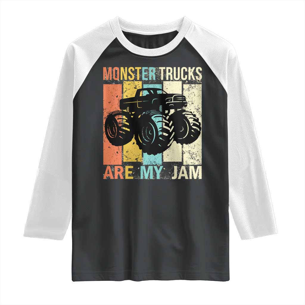 Monster Trucks Are My Jam Raglan Shirt Vintage Retro TS02 Black White Print Your Wear