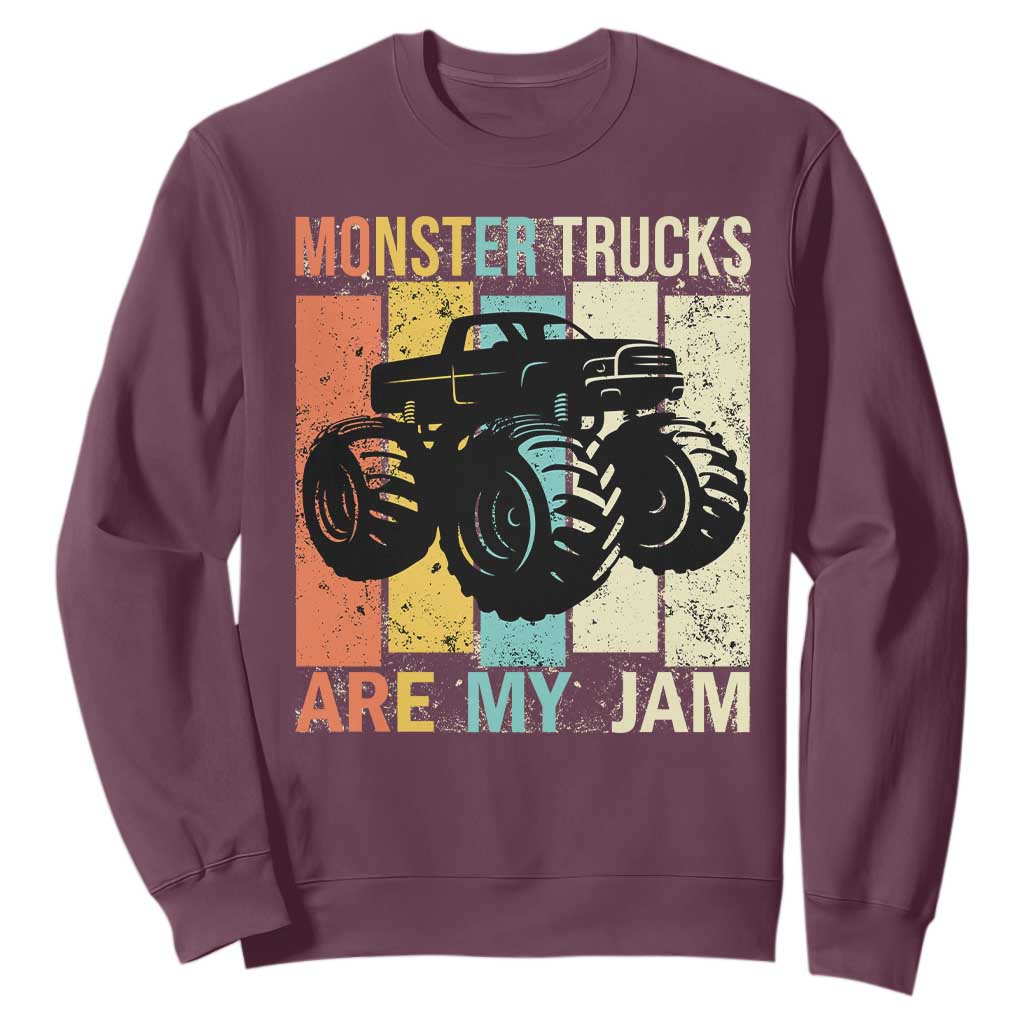 Monster Trucks Are My Jam Sweatshirt Vintage Retro TS02 Maroon Print Your Wear