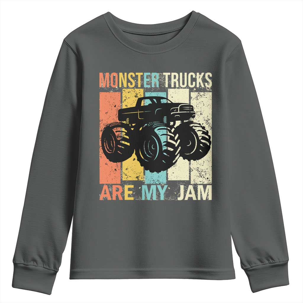 Monster Trucks Are My Jam Youth Sweatshirt Vintage Retro TS02 Dark Heather Print Your Wear