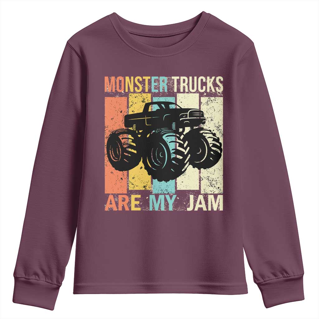 Monster Trucks Are My Jam Youth Sweatshirt Vintage Retro TS02 Maroon Print Your Wear