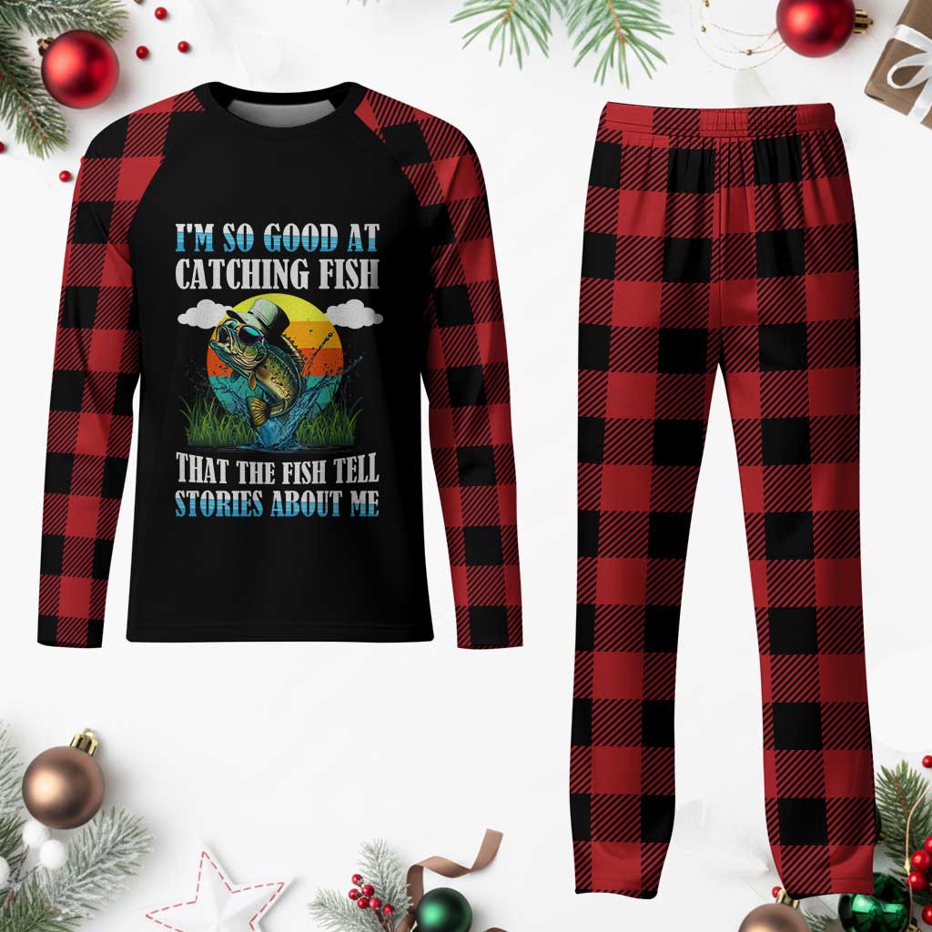 Funny Fishing Plaid Pajama Set I'm So Good At Catching Fish That The Fish Tell Stories About Me TS02 Buffalo Plaid Print Your Wear