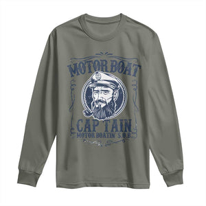 Motor Boat Captain Long Sleeve Shirt Funny Pontoon Boating Motor Boatin Lake Life TS02 Military Green Print Your Wear