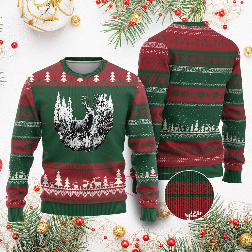 Deer Hunting Ugly Christmas Sweater Deer Forest Nature Lover Stag Hunter TS02 Red Green Print Your Wear