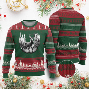 Deer Hunting Ugly Christmas Sweater Deer Forest Nature Lover Stag Hunter TS02 Red Green Print Your Wear