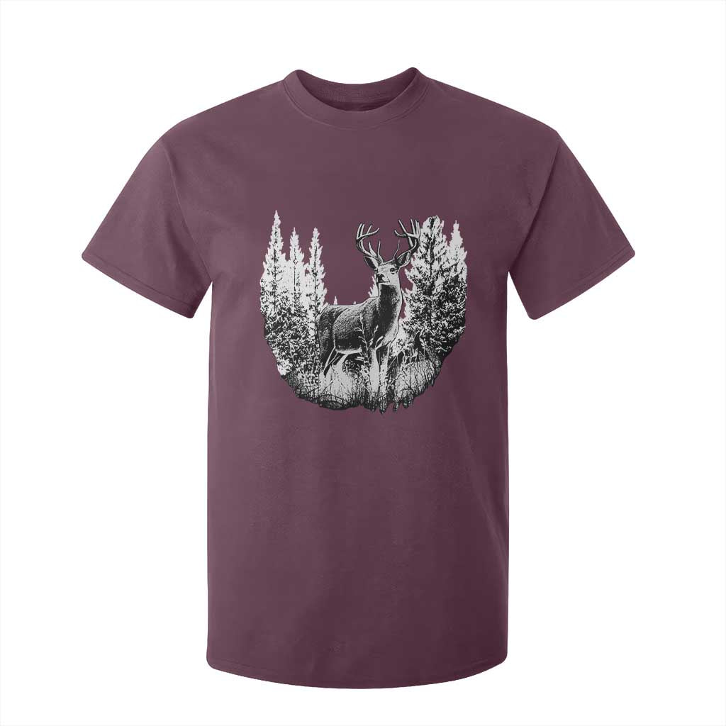 Deer Hunting T Shirt For Kid Deer Forest Nature Lover Stag Hunter TS02 Maroon Print Your Wear