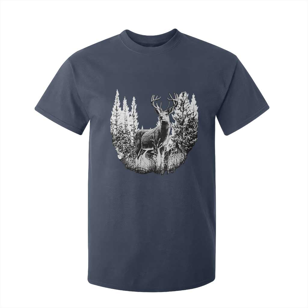 Deer Hunting T Shirt For Kid Deer Forest Nature Lover Stag Hunter TS02 Navy Print Your Wear