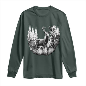 Deer Hunting Long Sleeve Shirt Deer Forest Nature Lover Stag Hunter TS02 Dark Forest Green Print Your Wear