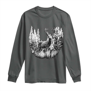 Deer Hunting Long Sleeve Shirt Deer Forest Nature Lover Stag Hunter TS02 Dark Heather Print Your Wear