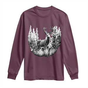 Deer Hunting Long Sleeve Shirt Deer Forest Nature Lover Stag Hunter TS02 Maroon Print Your Wear