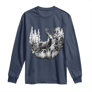 Deer Hunting Long Sleeve Shirt Deer Forest Nature Lover Stag Hunter TS02 Navy Print Your Wear