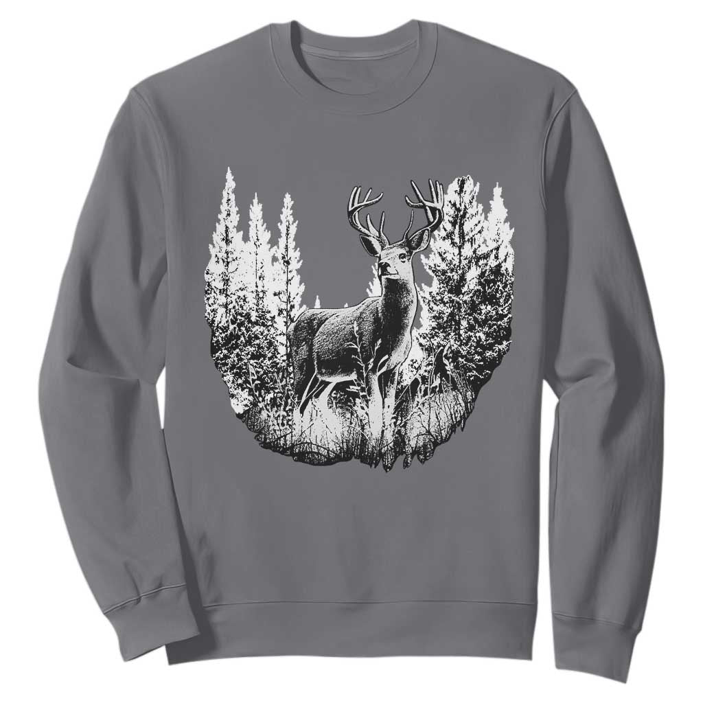 Deer Hunting Sweatshirt Deer Forest Nature Lover Stag Hunter TS02 Charcoal Print Your Wear