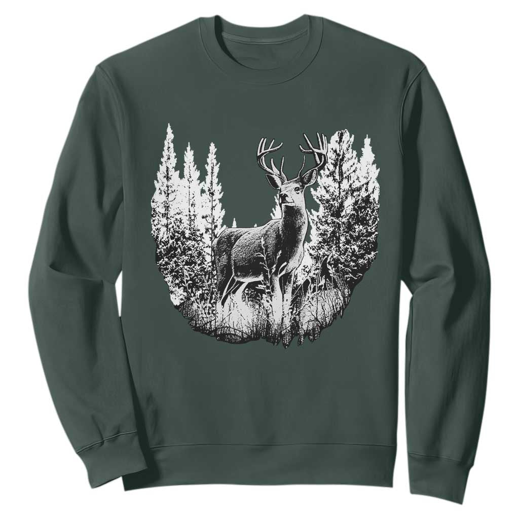 Deer Hunting Sweatshirt Deer Forest Nature Lover Stag Hunter TS02 Dark Forest Green Print Your Wear
