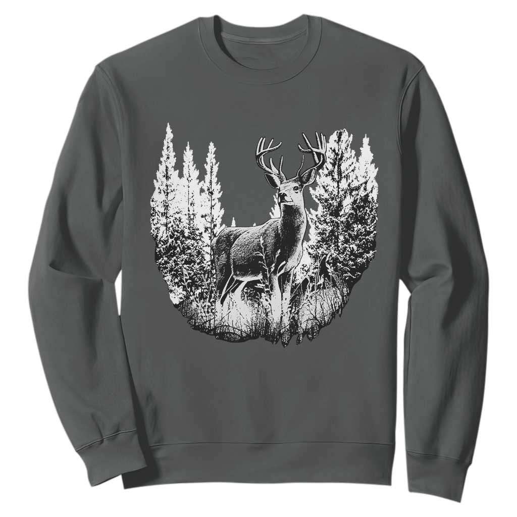 Deer Hunting Sweatshirt Deer Forest Nature Lover Stag Hunter TS02 Dark Heather Print Your Wear