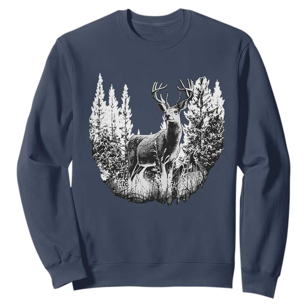 Deer Hunting Sweatshirt Deer Forest Nature Lover Stag Hunter TS02 Navy Print Your Wear