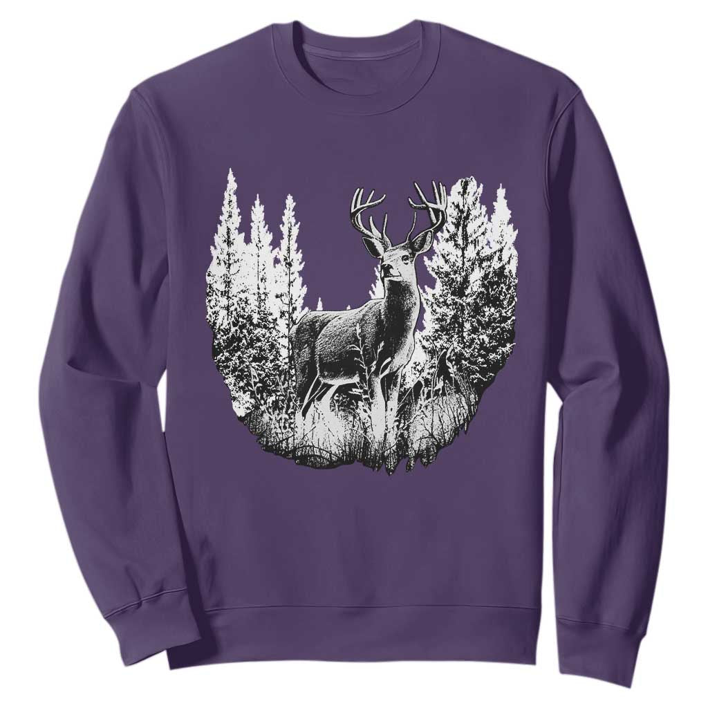 Deer Hunting Sweatshirt Deer Forest Nature Lover Stag Hunter TS02 Purple Print Your Wear