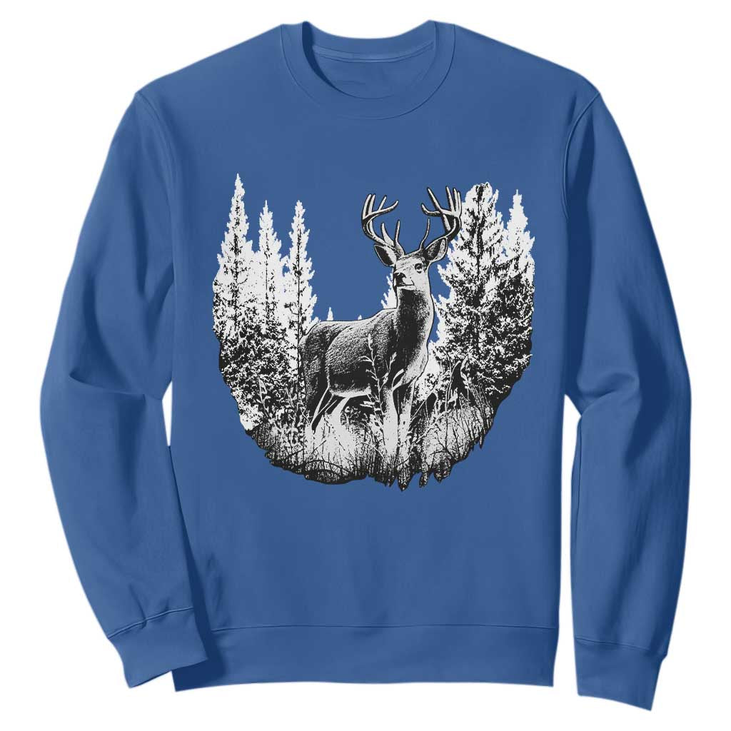 Deer Hunting Sweatshirt Deer Forest Nature Lover Stag Hunter TS02 Royal Blue Print Your Wear