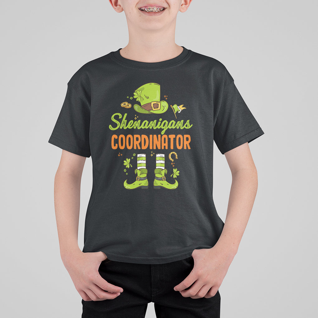 Funny St. Patricks Day T Shirt For Kid Shenanigans Coordinator Leprechaun Costume TS02 Black Printyourwear