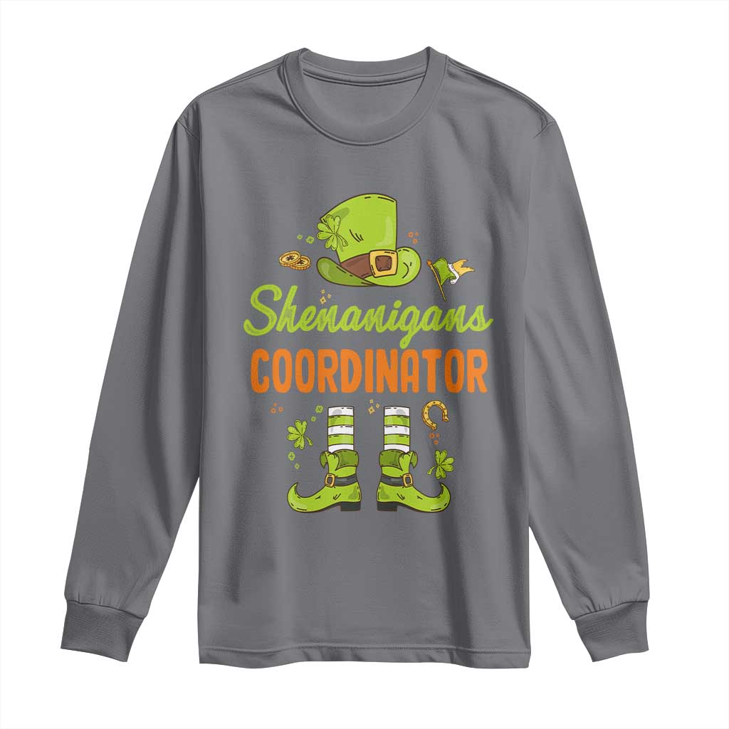 Funny St Patricks Day Long Sleeve Shirt Shenanigans Coordinator Leprechaun Costume TS02 Charcoal Print Your Wear