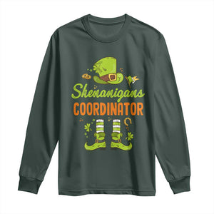 Funny St Patricks Day Long Sleeve Shirt Shenanigans Coordinator Leprechaun Costume TS02 Dark Forest Green Print Your Wear