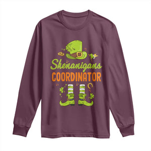 Funny St Patricks Day Long Sleeve Shirt Shenanigans Coordinator Leprechaun Costume TS02 Maroon Print Your Wear