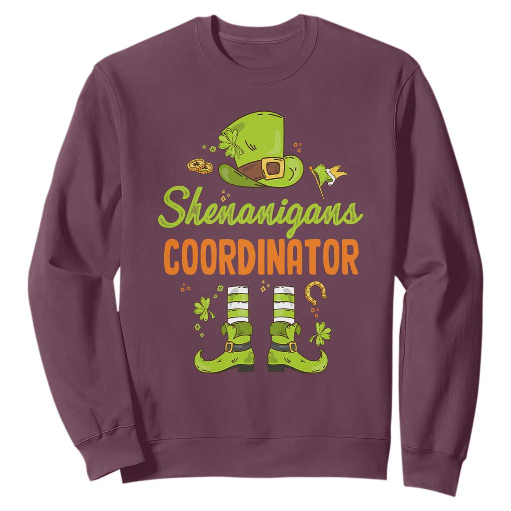 Funny St. Patricks Day Sweatshirt Shenanigans Coordinator Leprechaun Costume TS02 Maroon Printyourwear