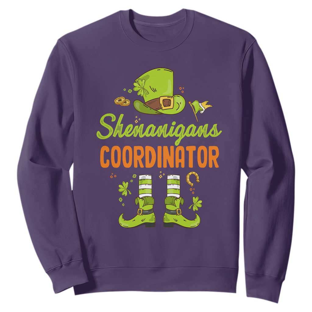 Funny St. Patricks Day Sweatshirt Shenanigans Coordinator Leprechaun Costume TS02 Purple Printyourwear