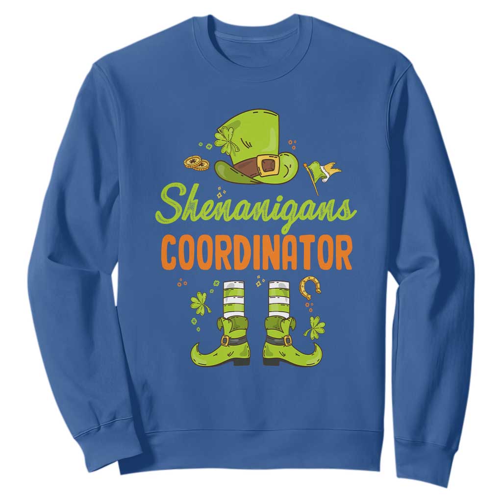 Funny St. Patricks Day Sweatshirt Shenanigans Coordinator Leprechaun Costume TS02 Royal Blue Printyourwear