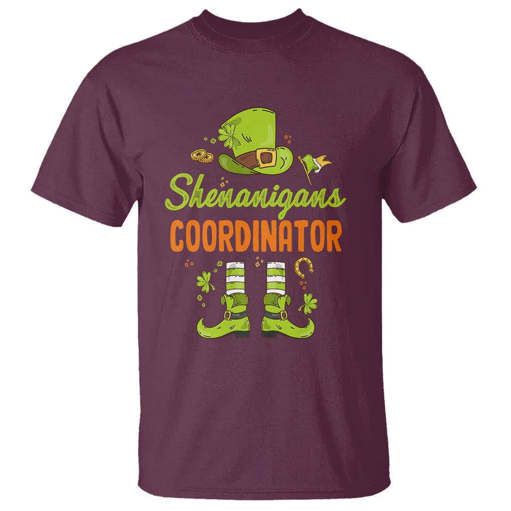 Funny St. Patricks Day T Shirt Shenanigans Coordinator Leprechaun Costume TS02 Maroon Printyourwear