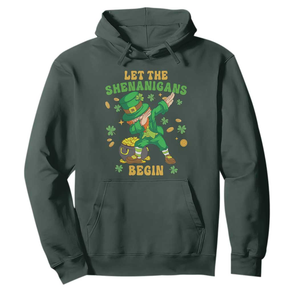 Funny St. Patricks Day Hoodie Let The Shenanigans Begin Dabbing Leprechaun TS02 Dark Forest Green Printyourwear
