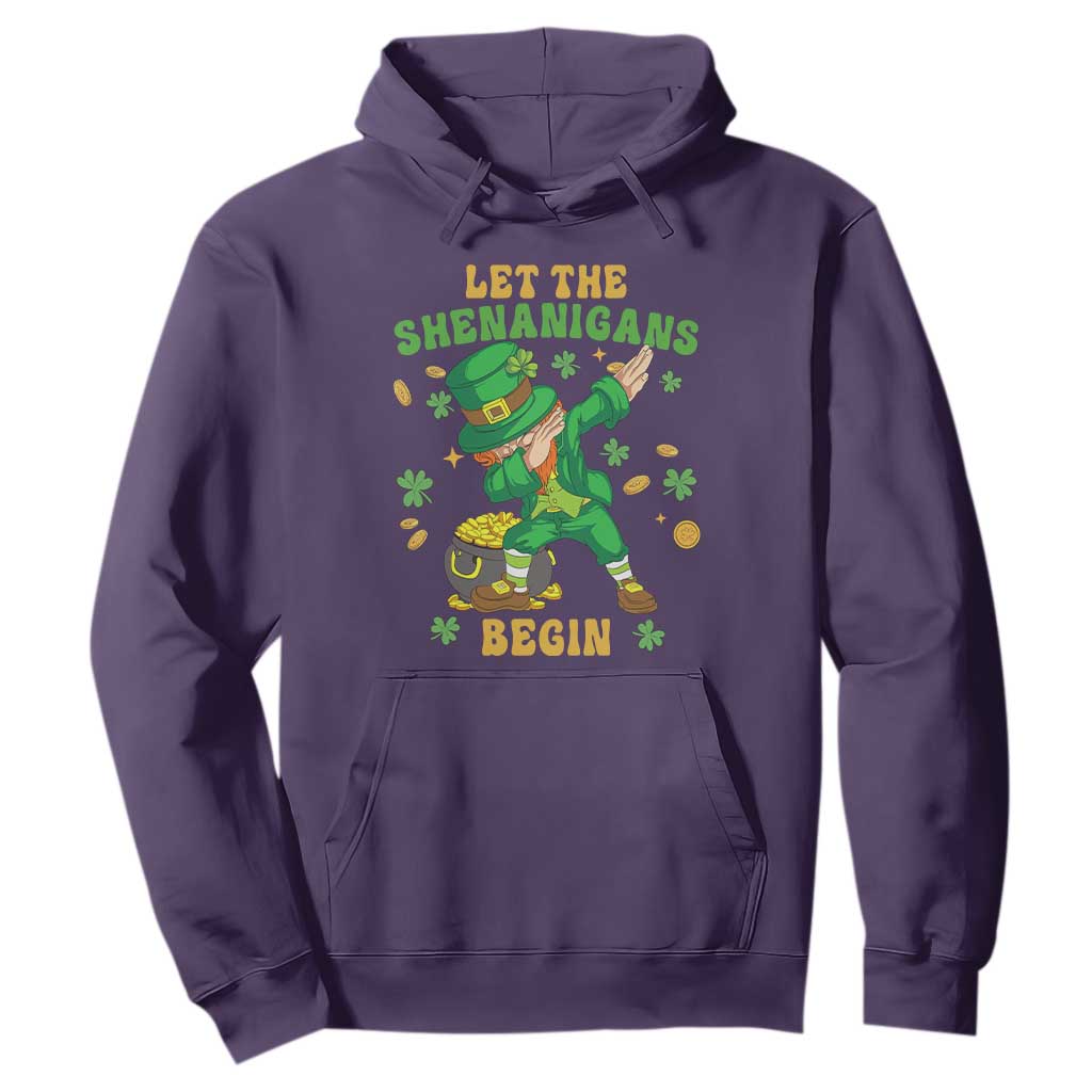 Funny St. Patricks Day Hoodie Let The Shenanigans Begin Dabbing Leprechaun TS02 Purple Printyourwear