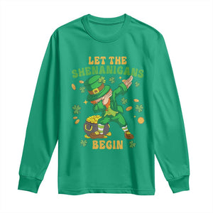 Funny St Patricks Day Long Sleeve Shirt Let The Shenanigans Begin Dabbing Leprechaun TS02 Irish Green Print Your Wear