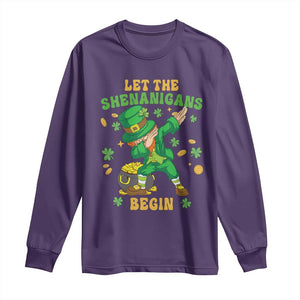 Funny St Patricks Day Long Sleeve Shirt Let The Shenanigans Begin Dabbing Leprechaun TS02 Purple Print Your Wear