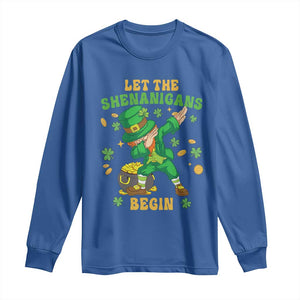 Funny St Patricks Day Long Sleeve Shirt Let The Shenanigans Begin Dabbing Leprechaun TS02 Royal Blue Print Your Wear