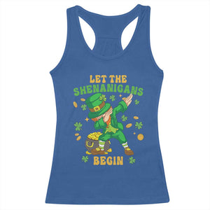 Funny St Patricks Day Racerback Tank Top Let The Shenanigans Begin Dabbing Leprechaun TS02 Royal Blue Print Your Wear