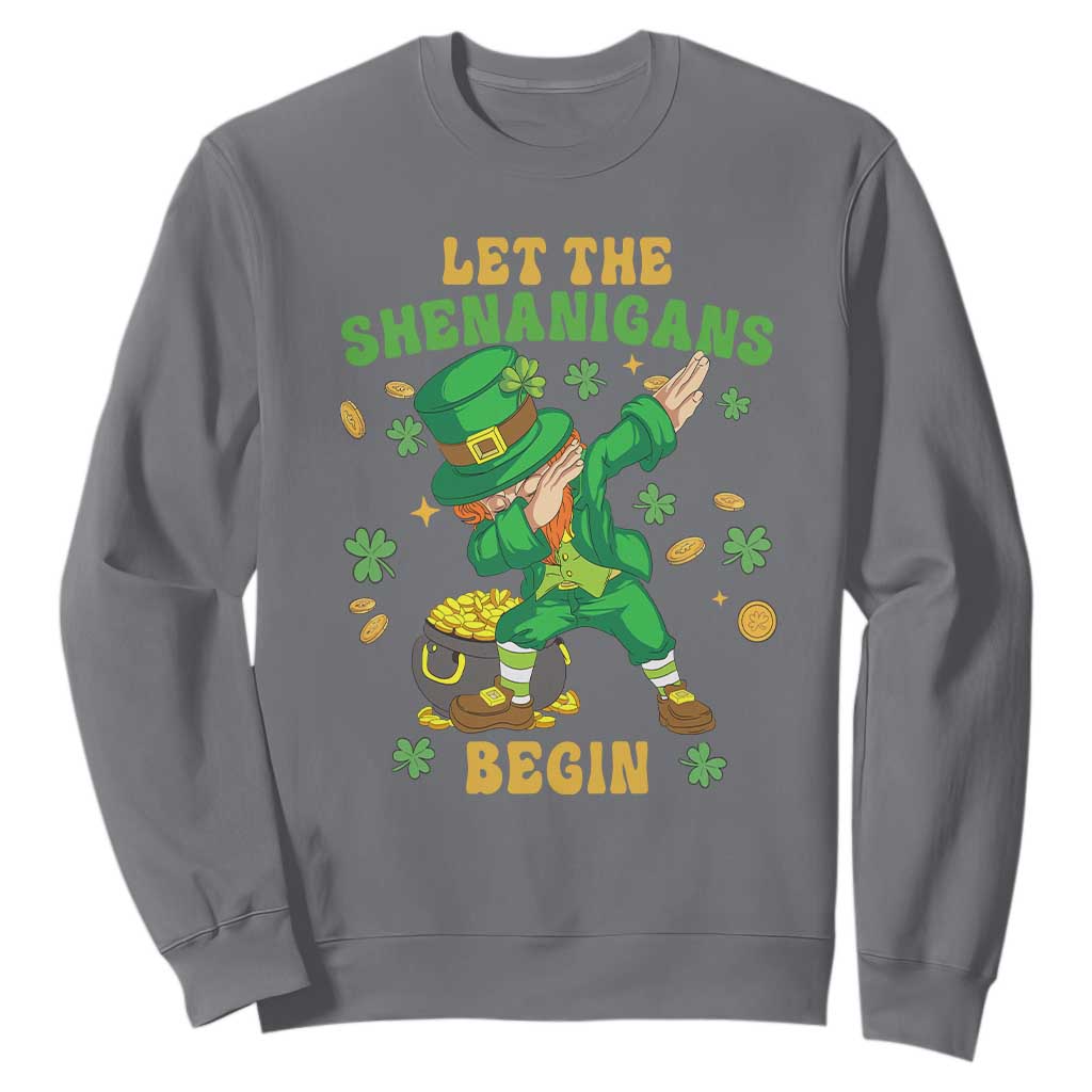 Funny St. Patricks Day Sweatshirt Let The Shenanigans Begin Dabbing Leprechaun TS02 Charcoal Printyourwear