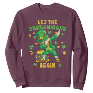 Funny St. Patricks Day Sweatshirt Let The Shenanigans Begin Dabbing Leprechaun TS02 Maroon Printyourwear