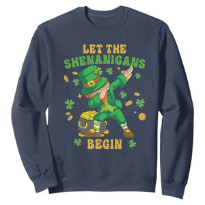 Funny St. Patricks Day Sweatshirt Let The Shenanigans Begin Dabbing Leprechaun TS02 Navy Printyourwear