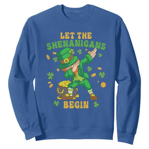 Funny St. Patricks Day Sweatshirt Let The Shenanigans Begin Dabbing Leprechaun TS02 Royal Blue Printyourwear