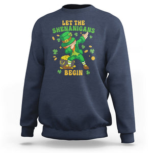 Funny St. Patricks Day Sweatshirt Let The Shenanigans Begin Dabbing Leprechaun TS02 Navy Printyourwear