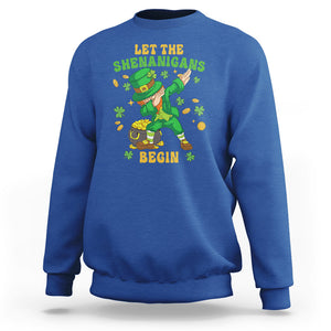 Funny St. Patricks Day Sweatshirt Let The Shenanigans Begin Dabbing Leprechaun TS02 Royal Blue Printyourwear