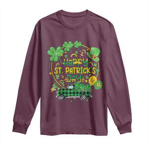 Happy StPatricks Day Long Sleeve Shirt Patty's Day Truck Loads of Shamrocks and Lucky Charm TS02 Maroon Print Your Wear