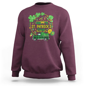 Happy St.Patrick's Day Sweatshirt Patty's Day Truck Loads of Shamrocks and Lucky Charm TS02 Maroon Printyourwear