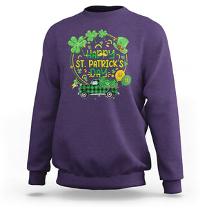 Happy St.Patrick's Day Sweatshirt Patty's Day Truck Loads of Shamrocks and Lucky Charm TS02 Purple Printyourwear